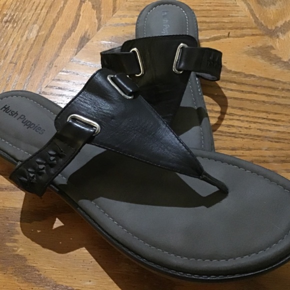 HUSH PUPPIES WOMENS BLACK LEATHER THONG SANDALS SIZE US11 - Picture 4 of 8